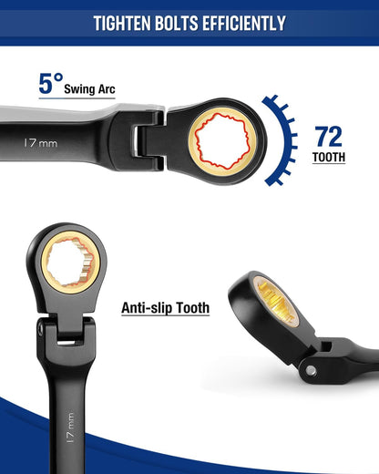 Juego de llaves combinadas con trinquete flexible Metrico 8 piezas 8mm a 17mm