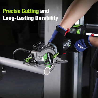 Sierra circular inalámbrica de 20V con láser, 115 mm, 4500 RPM, 4.0Ah, con 3 discos, guía paralela y bolsa de transporte