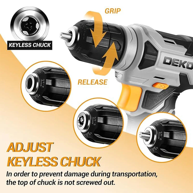 Taladro Inalámbrico 8V con Mandril 3/8" Keyless, Luz LED y Kit de 42 Accesorios