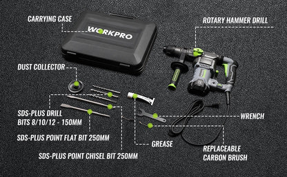 Rotomartillo SDS-Plus 12.5A con 4 Funciones y Estuche de Transporte