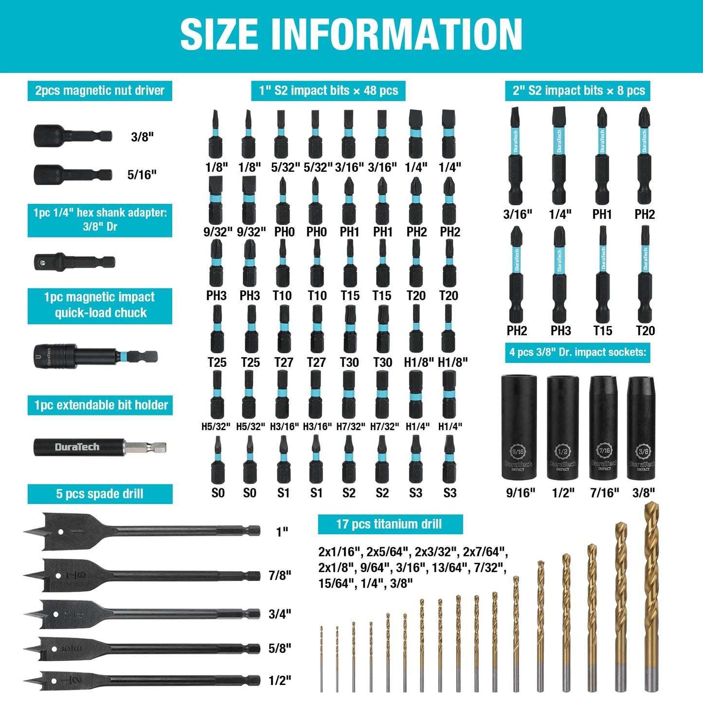 Juego de Puntas de Impacto y Brocas 87 Piezas con Adaptadores, Extensiones y Estuche Resistente