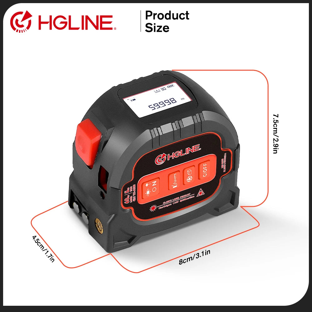 Cinta Métrica Láser 4 en 1 Recargable 60M + Regla 5M con Pantalla LCD