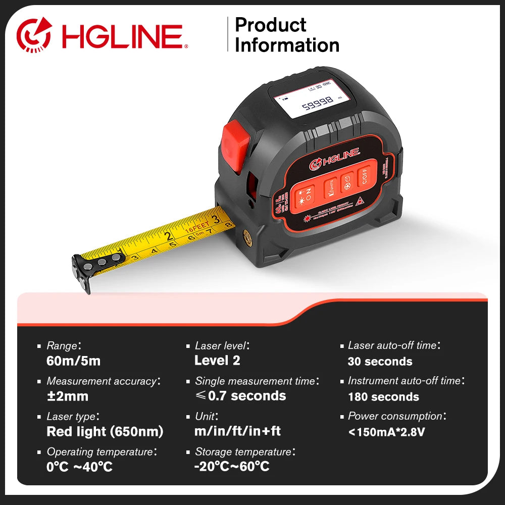 Cinta Métrica Láser 4 en 1 Recargable 60M + Regla 5M con Pantalla LCD