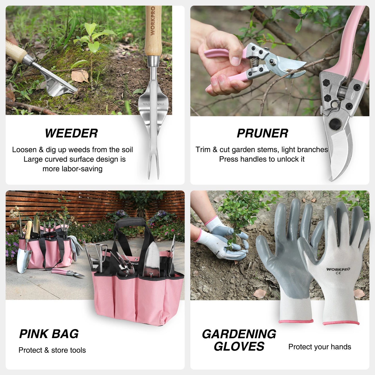 Set de Herramientas de Jardinería 8 Piezas con Bolso y Guantes
