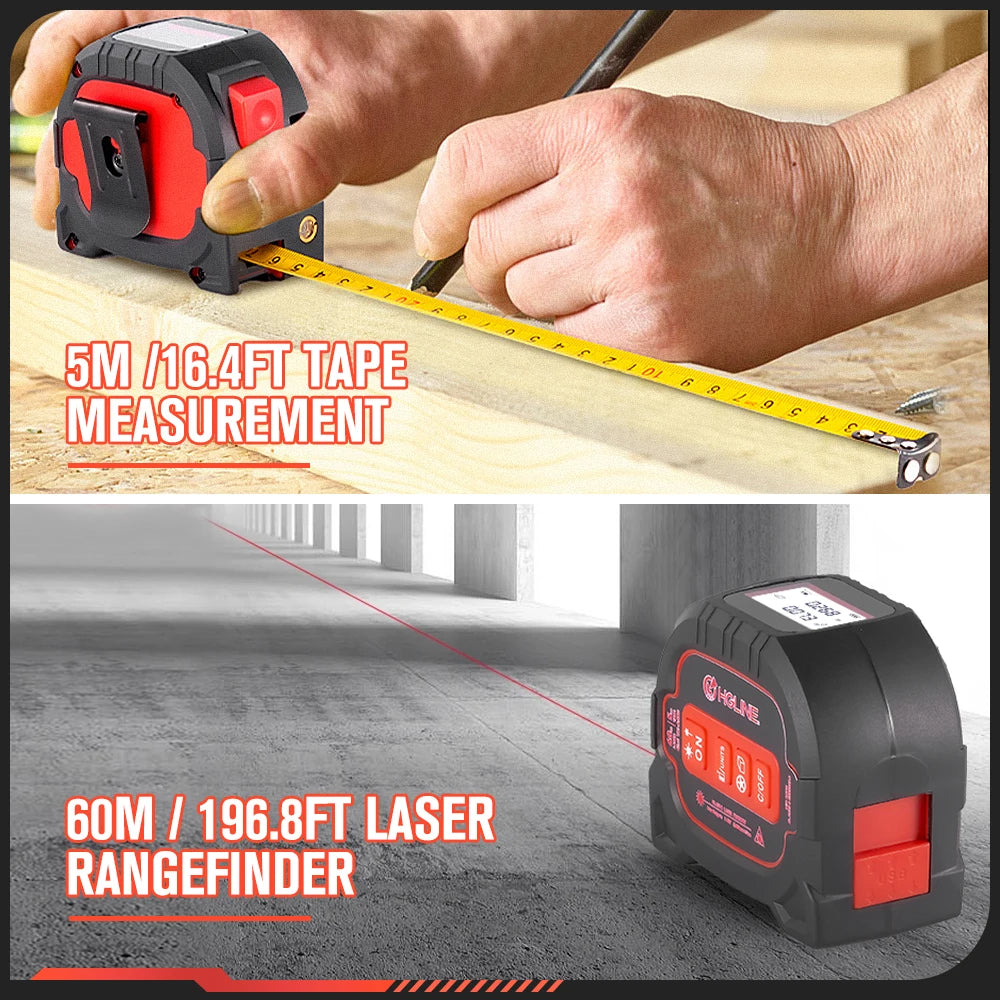 Cinta Métrica Láser 4 en 1 Recargable 60M + Regla 5M con Pantalla LCD