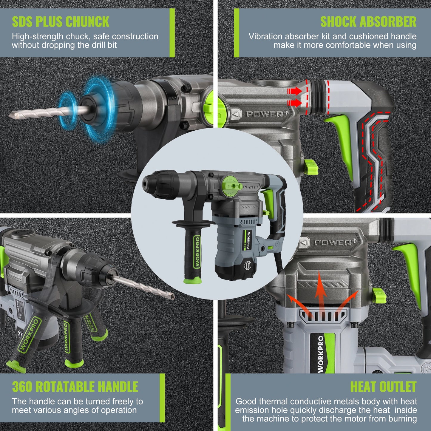 Rotomartillo SDS-Plus 12.5A con 4 Funciones y Estuche de Transporte