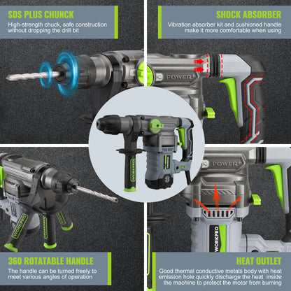 Rotomartillo SDS-Plus 12.5A con 4 Funciones y Estuche de Transporte